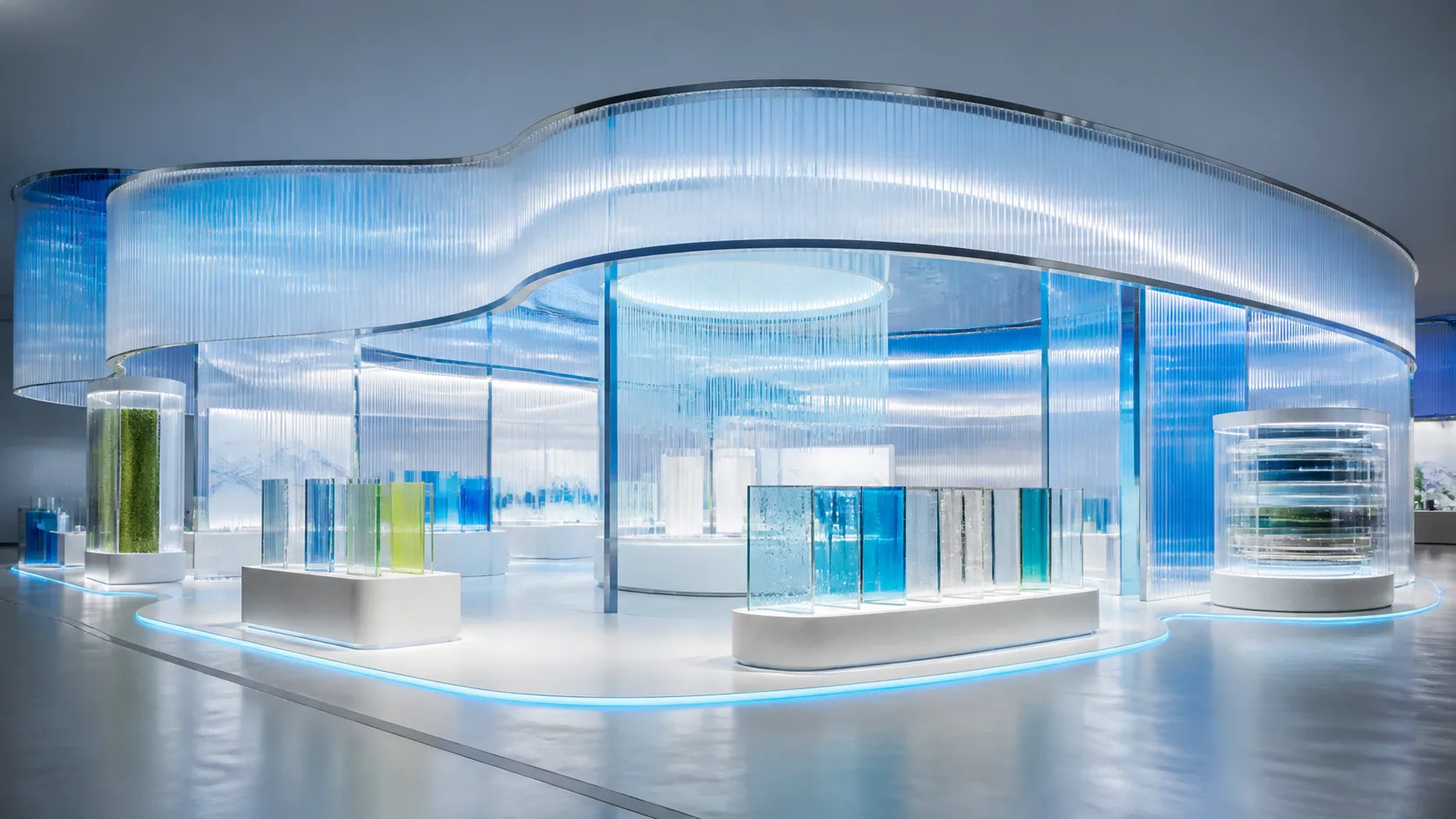 Conceptual transparent-materials exhibition pavilion
